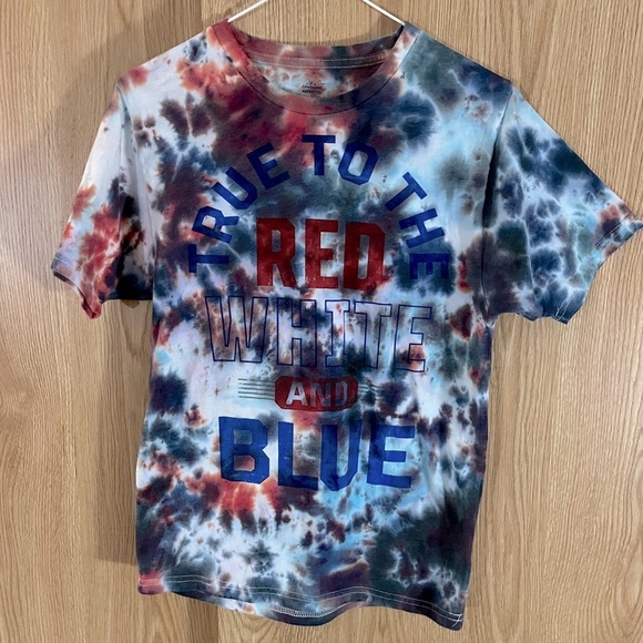 Patriotic Red/White/Blue Tie Dye Crew Tee Top - Picture 2 of 5